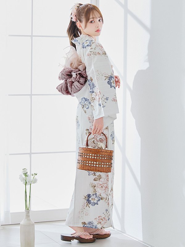 画像3: 【即日発送】フローラルピンクブルー浴衣【浴衣３点セット 浴衣/帯/下駄】[YMT]