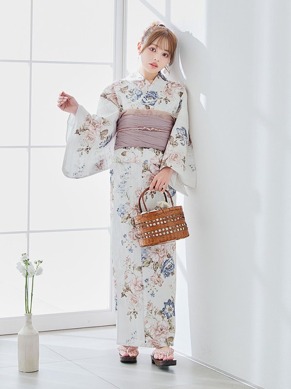 画像5: 【即日発送】フローラルピンクブルー浴衣【浴衣３点セット 浴衣/帯/下駄】[YMT]