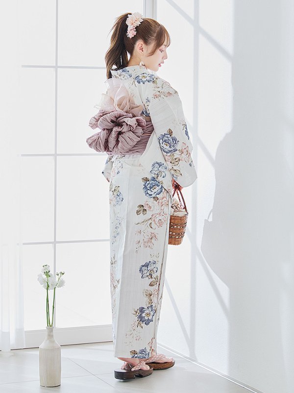 画像6: 【即日発送】フローラルピンクブルー浴衣【浴衣３点セット 浴衣/帯/下駄】[YMT]
