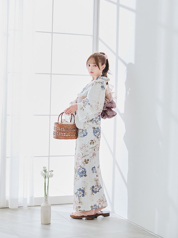画像7: 【即日発送】フローラルピンクブルー浴衣【浴衣３点セット 浴衣/帯/下駄】[YMT]