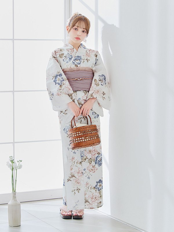 画像8: 【即日発送】フローラルピンクブルー浴衣【浴衣３点セット 浴衣/帯/下駄】[YMT]