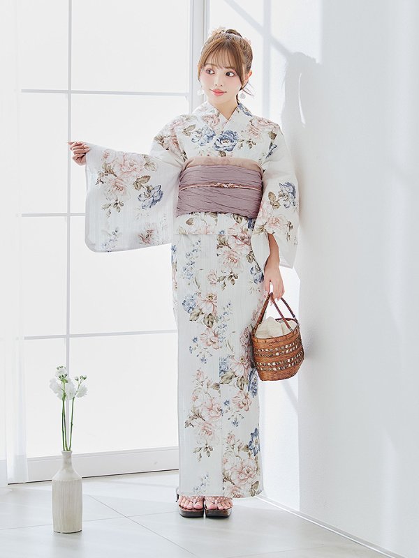 画像9: 【即日発送】フローラルピンクブルー浴衣【浴衣３点セット 浴衣/帯/下駄】[YMT]