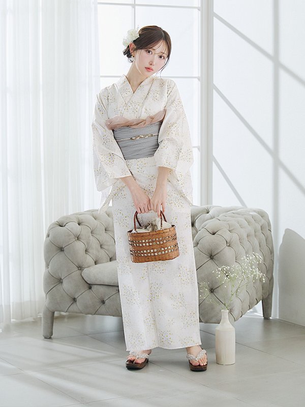 画像5: 【即日発送】草花模様浴衣【浴衣３点セット 浴衣/帯/下駄】[YMT]