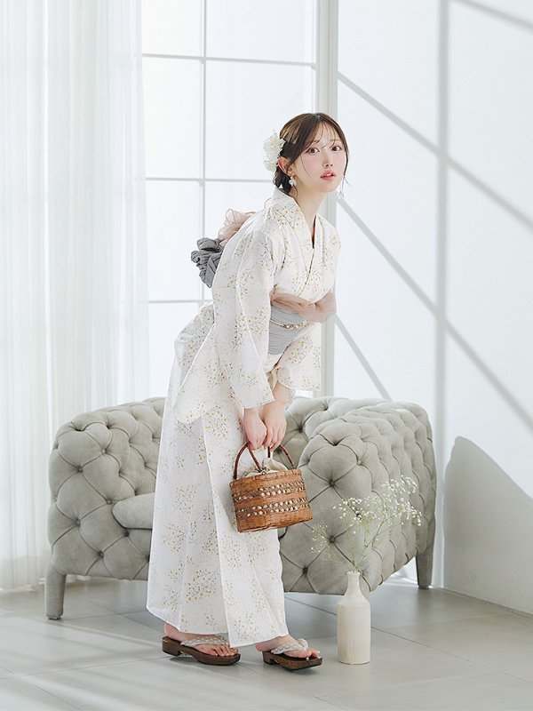 画像6: 【即日発送】草花模様浴衣【浴衣３点セット 浴衣/帯/下駄】[YMT]