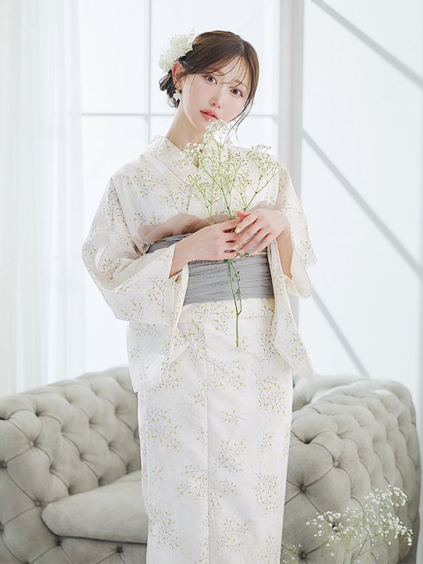 画像7: 【即日発送】草花模様浴衣【浴衣３点セット 浴衣/帯/下駄】[YMT]