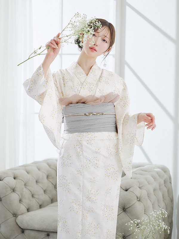 画像8: 【即日発送】草花模様浴衣【浴衣３点セット 浴衣/帯/下駄】[YMT]