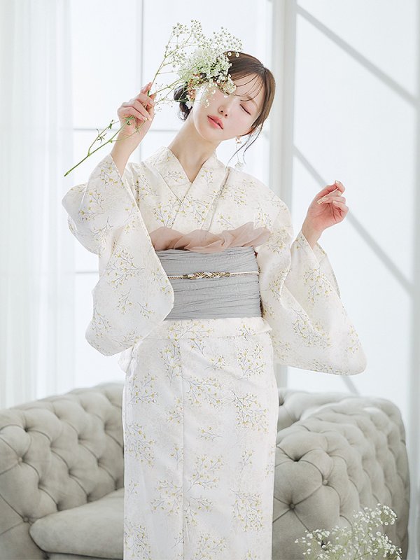 画像9: 【即日発送】草花模様浴衣【浴衣３点セット 浴衣/帯/下駄】[YMT]