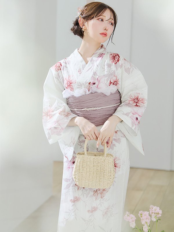 画像1: アネモネダリア浴衣【浴衣３点セット 浴衣/帯/下駄】OBI-siwa-204-wk-14-DusP / HIMO-900-yn-5-IV / HEKO-800-sb-5-W / YA-1002-kj-P / GETA-02-ok-8-RoseP / [YMT]
