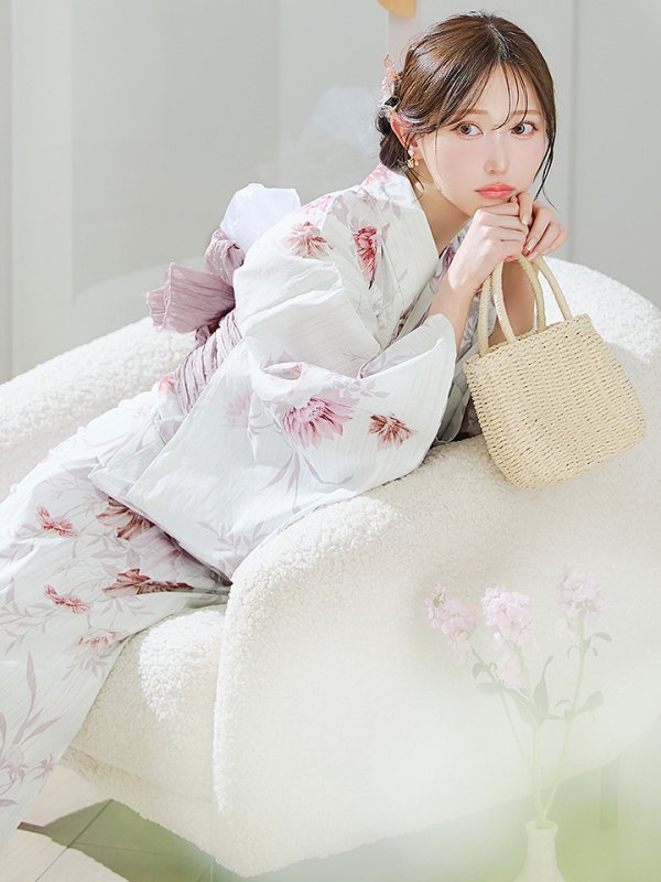 画像2: アネモネダリア浴衣【浴衣３点セット 浴衣/帯/下駄】OBI-siwa-204-wk-14-DusP / HIMO-900-yn-5-IV / HEKO-800-sb-5-W / YA-1002-kj-P / GETA-02-ok-8-RoseP / [YMT]