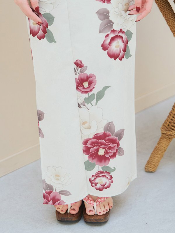 画像17: 【即日発送】白紅椿柄浴衣【浴衣３点セット 浴衣/帯/下駄】[YMT]