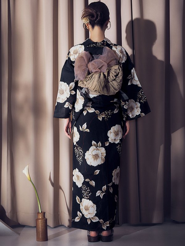 画像15: 【即日発送】ピオニーブラック花柄浴衣【浴衣３点セット 浴衣/帯/下駄】[YMT]