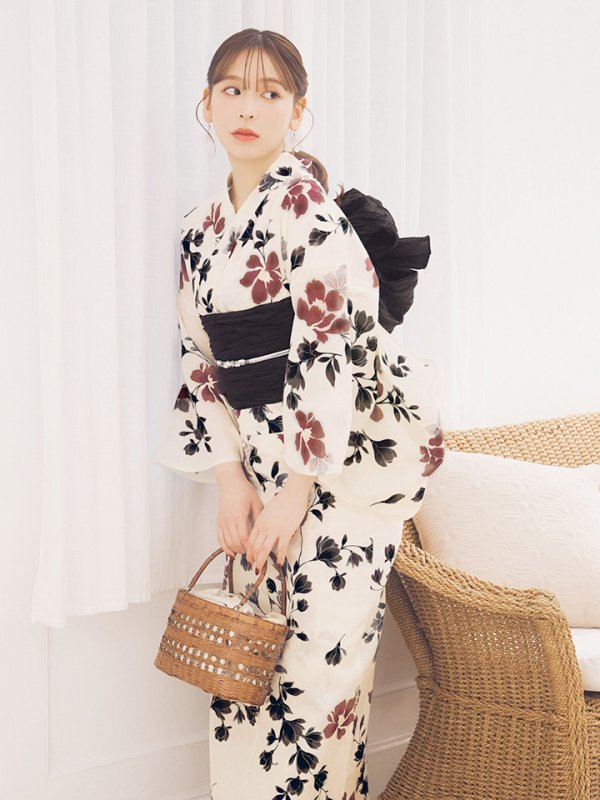 画像12: 【即日発送】水彩和モダン花柄浴衣 【浴衣3点セット 浴衣/帯/下駄】 [YMT/o]