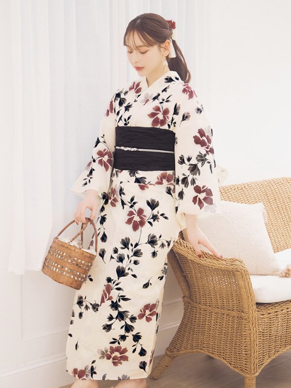 画像13: 【即日発送】水彩和モダン花柄浴衣 【浴衣3点セット 浴衣/帯/下駄】 [YMT/o]