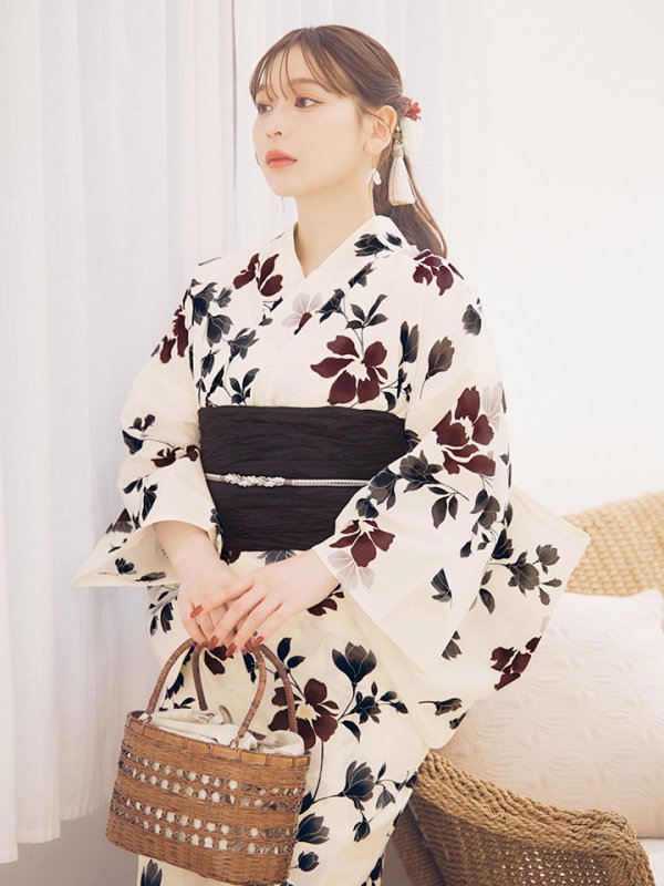 画像3: 【即日発送】水彩和モダン花柄浴衣 【浴衣3点セット 浴衣/帯/下駄】 [YMT/o]