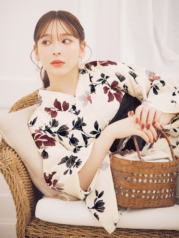 画像6: 【即日発送】水彩和モダン花柄浴衣 【浴衣3点セット 浴衣/帯/下駄】 [YMT/o]