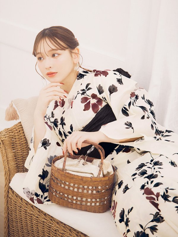 画像7: 【即日発送】水彩和モダン花柄浴衣 【浴衣3点セット 浴衣/帯/下駄】 [YMT/o]