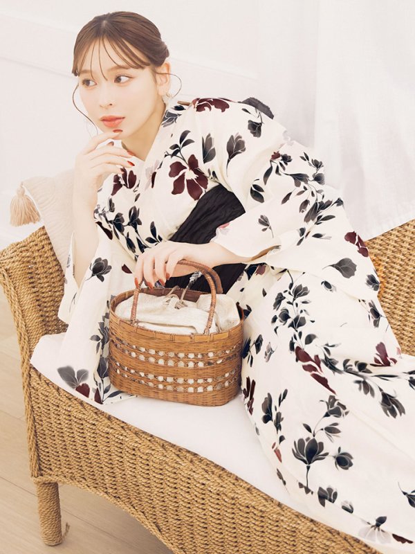 画像8: 【即日発送】水彩和モダン花柄浴衣 【浴衣3点セット 浴衣/帯/下駄】 [YMT/o]