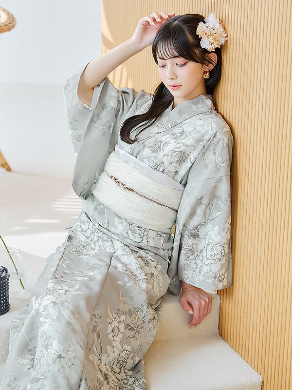 画像11: 【即日発送】クラシカルグレイッシュフラワー浴衣【浴衣３点セット 浴衣/帯/下駄】[YMT]