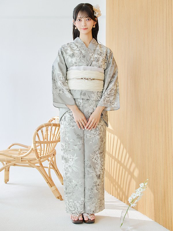 画像5: 【即日発送】クラシカルグレイッシュフラワー浴衣【浴衣３点セット 浴衣/帯/下駄】[YMT]
