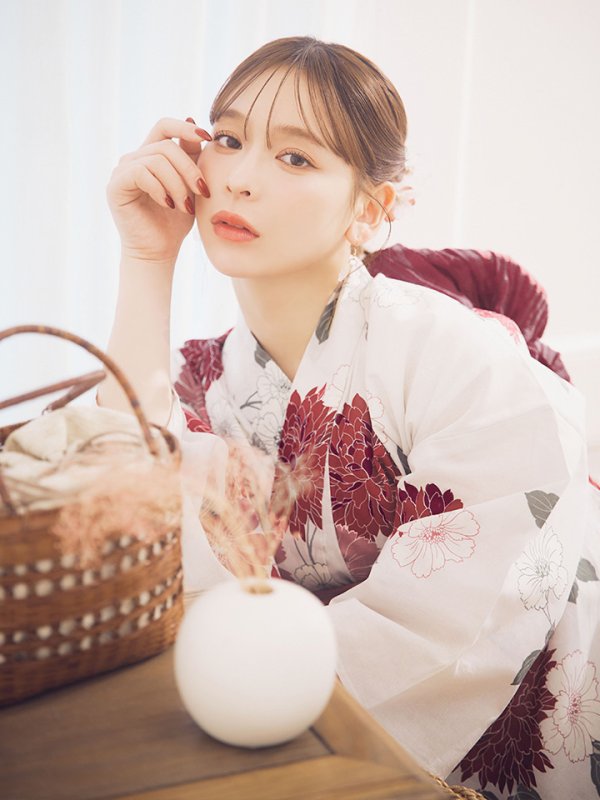 画像5: 【即日発送】紅色菊花柄浴衣【浴衣３点セット 浴衣/帯/下駄】[OF04]