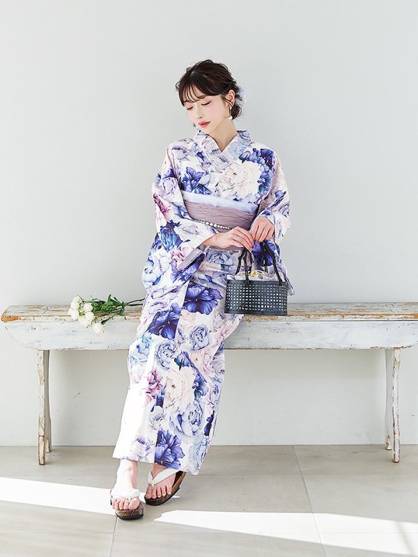 画像10: 【即日発送】【Riuコラボ】ブルーアイボリーピオニー浴衣【浴衣３点セット 浴衣/帯/下駄】[YMT]