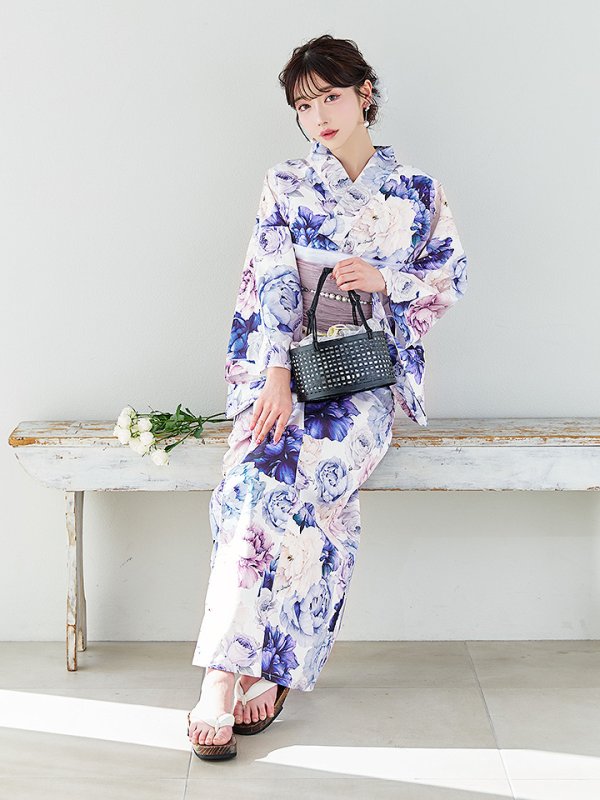 画像11: 【即日発送】【Riuコラボ】ブルーアイボリーピオニー浴衣【浴衣３点セット 浴衣/帯/下駄】[YMT]
