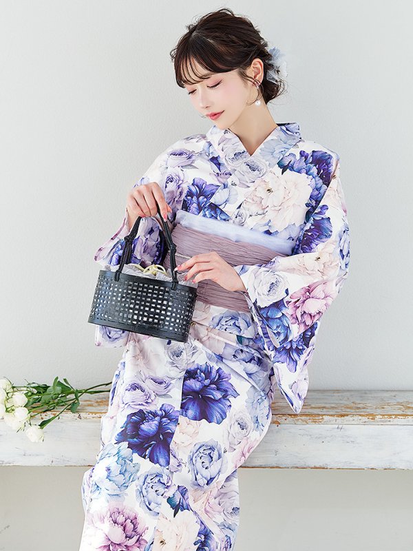 画像12: 【即日発送】【Riuコラボ】ブルーアイボリーピオニー浴衣【浴衣３点セット 浴衣/帯/下駄】[YMT]