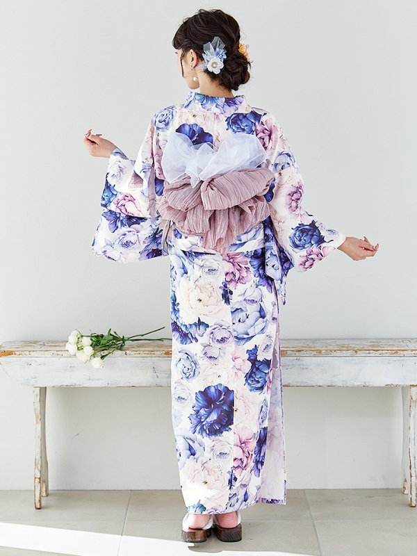 画像13: 【即日発送】【Riuコラボ】ブルーアイボリーピオニー浴衣【浴衣３点セット 浴衣/帯/下駄】[YMT]