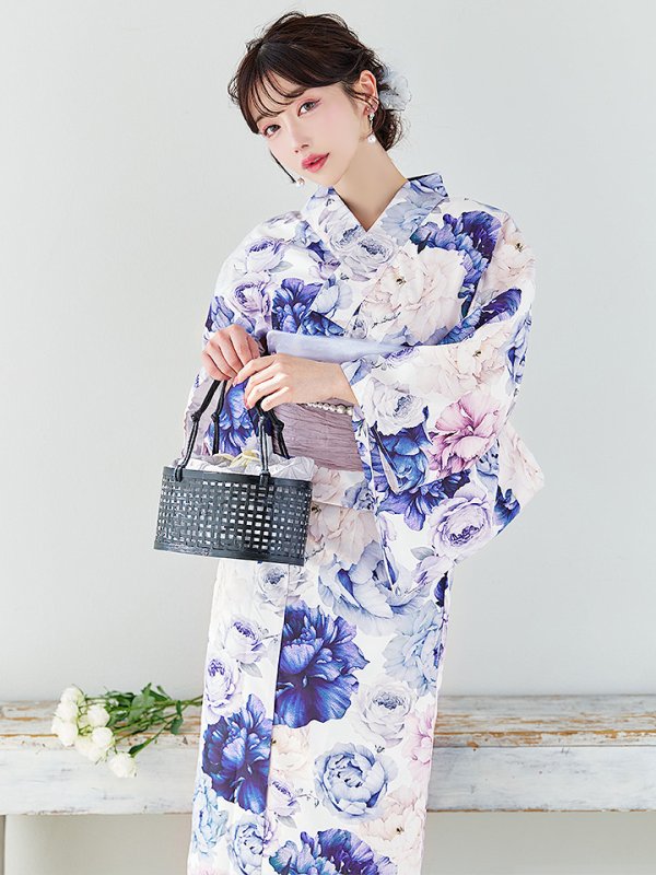 画像3: 【即日発送】【Riuコラボ】ブルーアイボリーピオニー浴衣【浴衣３点セット 浴衣/帯/下駄】[YMT]