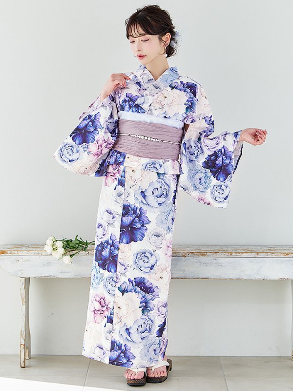 画像4: 【即日発送】【Riuコラボ】ブルーアイボリーピオニー浴衣【浴衣３点セット 浴衣/帯/下駄】[YMT]