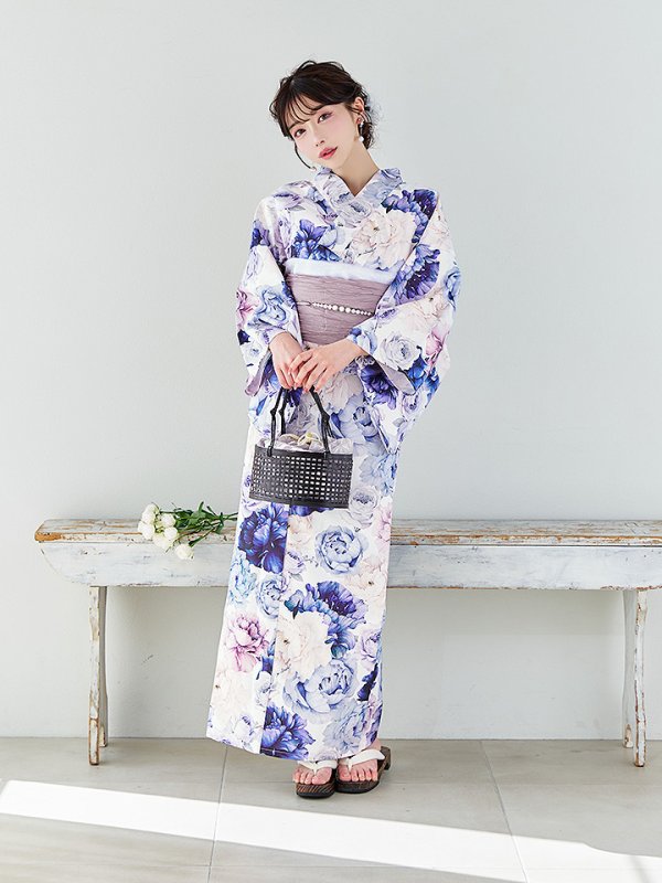 画像5: 【即日発送】【Riuコラボ】ブルーアイボリーピオニー浴衣【浴衣３点セット 浴衣/帯/下駄】[YMT]