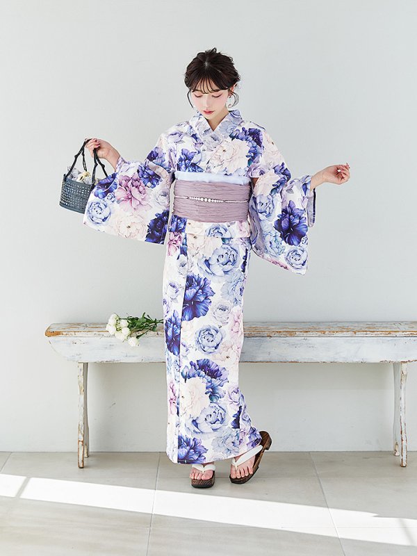 画像6: 【即日発送】【Riuコラボ】ブルーアイボリーピオニー浴衣【浴衣３点セット 浴衣/帯/下駄】[YMT]