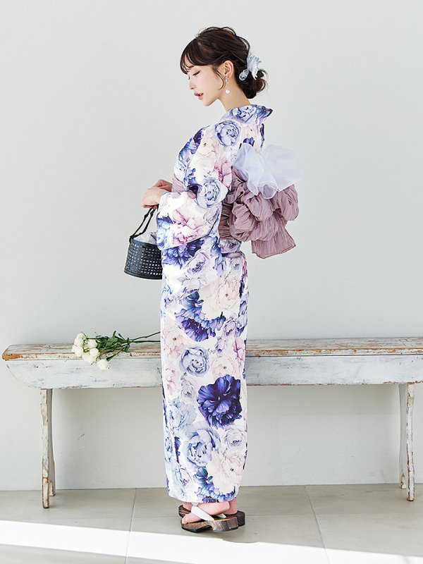 画像7: 【即日発送】【Riuコラボ】ブルーアイボリーピオニー浴衣【浴衣３点セット 浴衣/帯/下駄】[YMT]