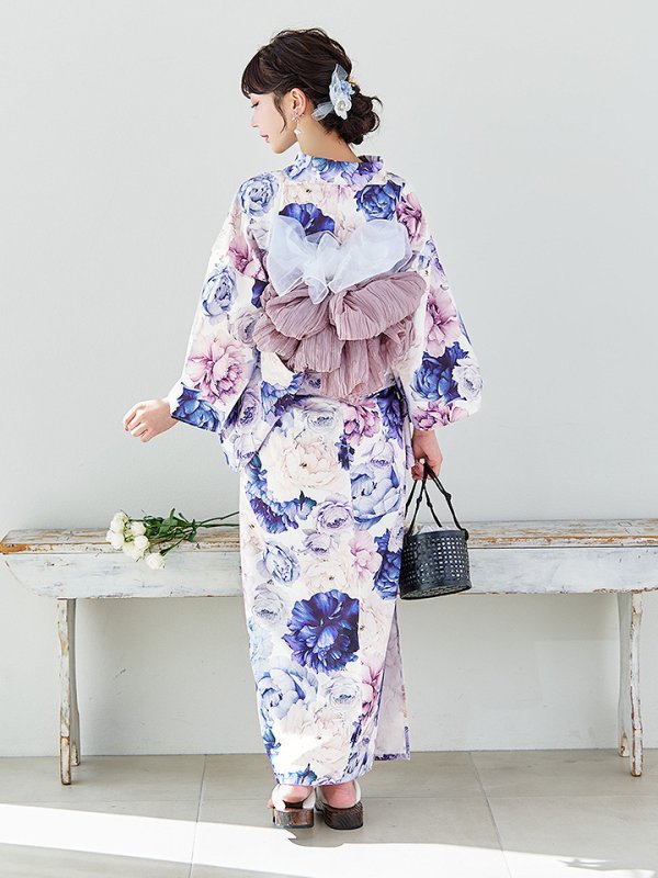 画像8: 【即日発送】【Riuコラボ】ブルーアイボリーピオニー浴衣【浴衣３点セット 浴衣/帯/下駄】[YMT]