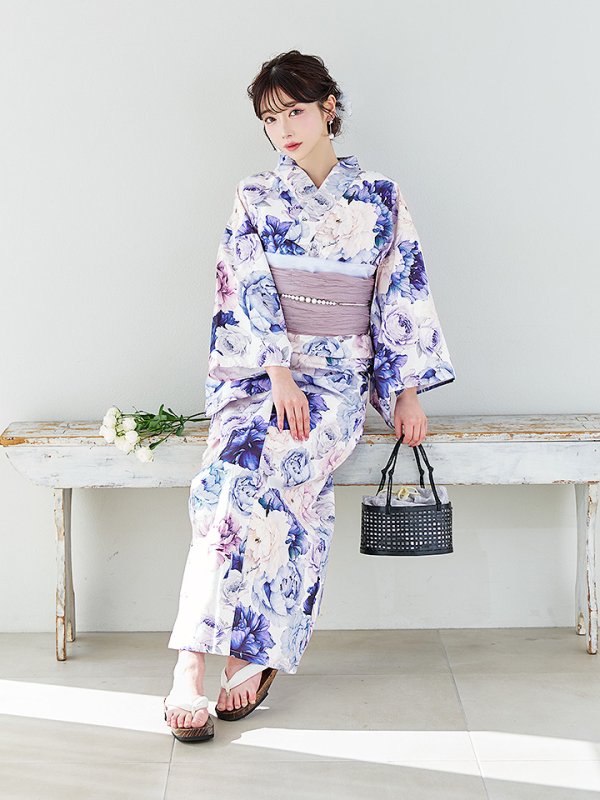 画像9: 【即日発送】【Riuコラボ】ブルーアイボリーピオニー浴衣【浴衣３点セット 浴衣/帯/下駄】[YMT]