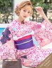 画像1: 【浴衣セール】【浴衣】小花桜模様浴衣セット(OBI-hira-100-ok-18-CPxPL/HEKO-800-sb-5-W/HIMO-900-yn-6-MI /GETA-02-ok-5-P)[HC02] (1)