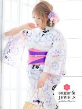【浴衣】白地x桜の花模様浴衣セット（Yobi-030-WH/Yhimo205 /19obi-4/CG-17-P）[HC02]