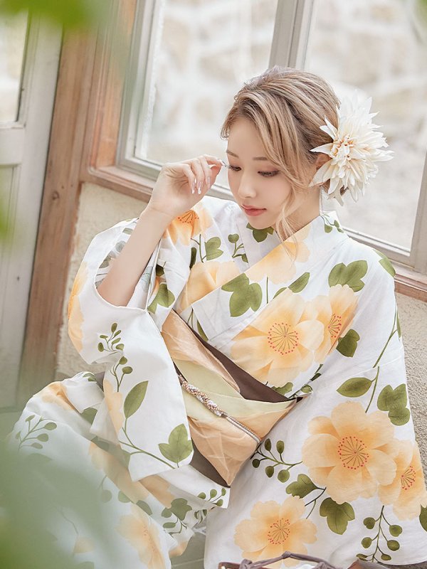 画像6: 【即日発送】【浴衣セール】【浴衣】白地に黄色い花浴衣セット[YMT]