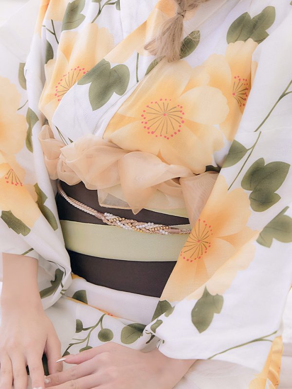 画像5: 【即日発送】【浴衣セール】【浴衣】白地に黄色い花浴衣セット[YMT]