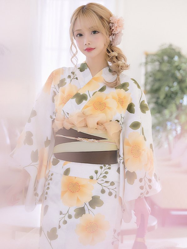 画像7: 【即日発送】【浴衣セール】【浴衣】白地に黄色い花浴衣セット[YMT]