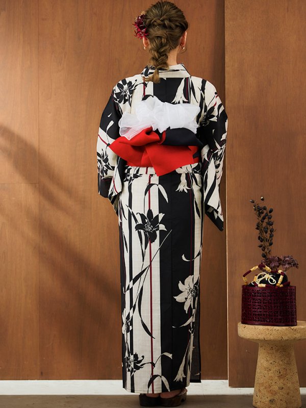 画像14: 【即日発送】【浴衣】ストライプ×百合レトロモダン浴衣 【浴衣３点セット 浴衣/帯/下駄】[YMT]