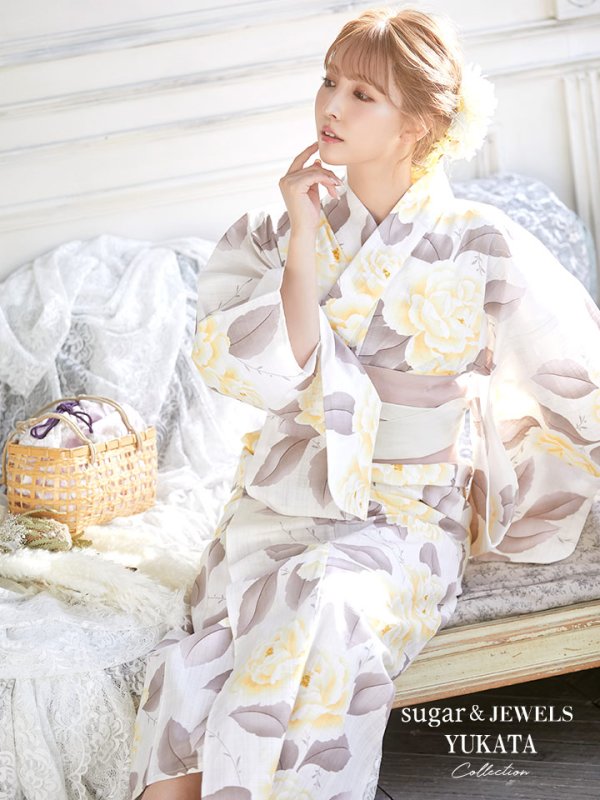 画像1: 【即日発送】【浴衣】グラデ薔薇浴衣セット バラ（OBI-hira-100-ok-6-PBExW / Yobi-030-W / HIMO-900-yn-8-P /GETA-02-ok-5-P ）[HC02]