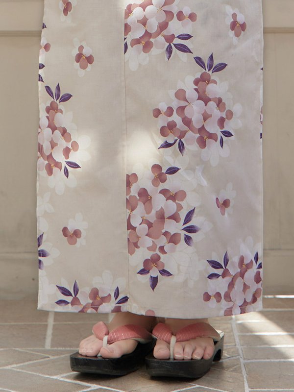 画像7: 【即日発送】【浴衣】クリーム地にピンクの紫陽花浴衣 【浴衣３点セット 浴衣/帯/下駄】[YMT]