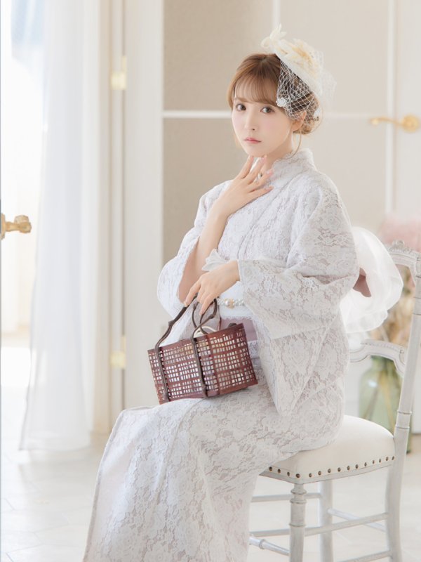 画像10: 【即日発送】【浴衣】ピンク地×白レース浴衣 【浴衣３点セット 浴衣/帯/下駄】[YMT]