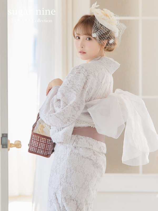 画像3: 【即日発送】【浴衣】ピンク地×白レース浴衣 【浴衣３点セット 浴衣/帯/下駄】[YMT]