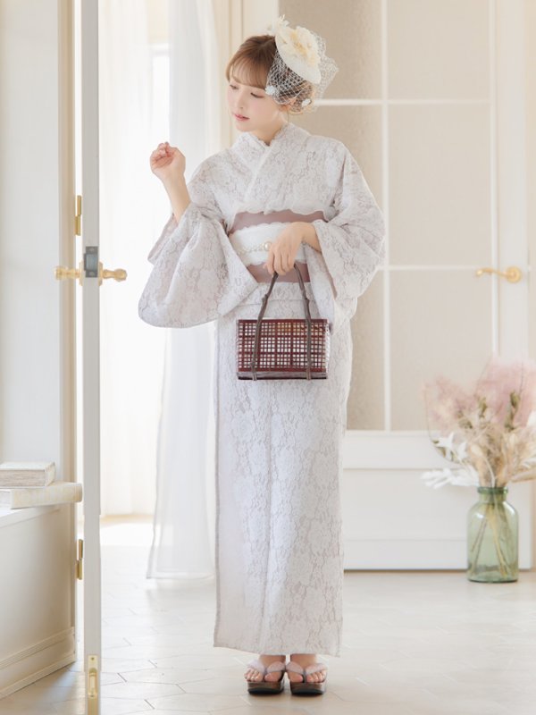 画像4: 【即日発送】【浴衣】ピンク地×白レース浴衣 【浴衣３点セット 浴衣/帯/下駄】[YMT]