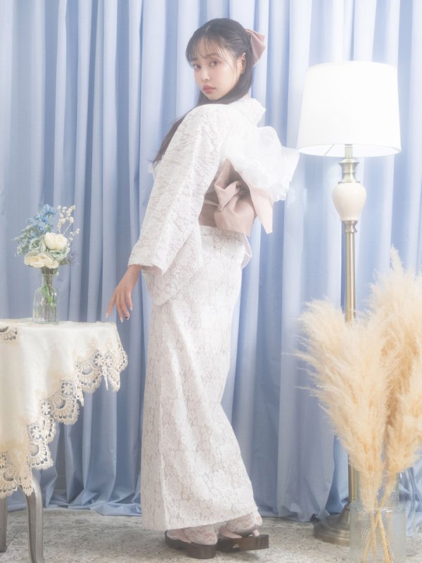 画像10: 【即日発送】【浴衣】ピンク地×白レース浴衣【浴衣３点セット 浴衣/帯/下駄】[YMT]