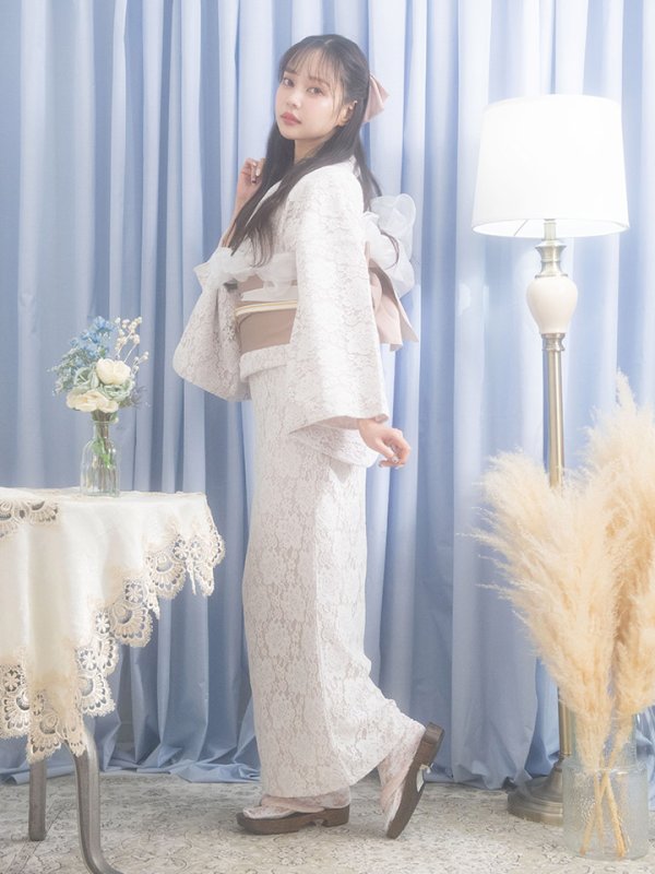 画像7: 【即日発送】【浴衣】ピンク地×白レース浴衣【浴衣３点セット 浴衣/帯/下駄】[YMT]