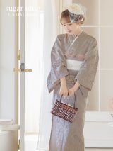 【浴衣セール】【浴衣】ベージュ×フラワーレース浴衣（OBI-hira-100-ok-1-BE/ HIMO-900-yn-8-Pearl/ HEKO-800-sb-3-BR/ GETA-02-ok-2-IV）[YMT]