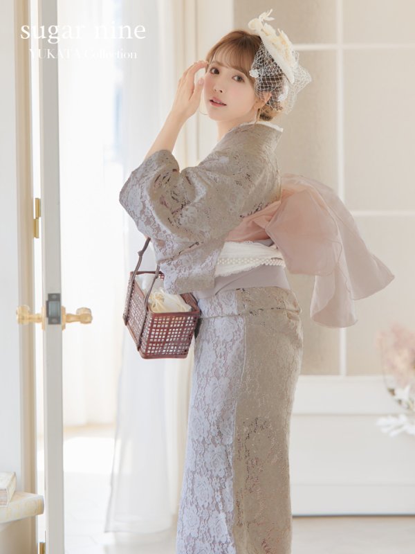 画像2: 【浴衣セール】【浴衣】ベージュ×フラワーレース浴衣（OBI-hira-100-ok-1-BE/ HIMO-900-yn-8-Pearl/ HEKO-800-sb-3-BR/ GETA-02-ok-2-IV）[YMT]